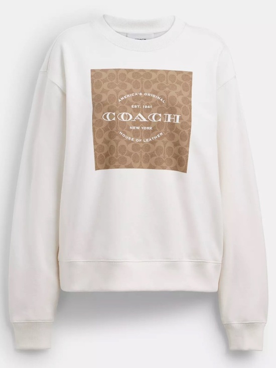 Coach Sweaters - Coach Signature Crewneck Cream/white Sweatshirt with Tan Logo Square - XL